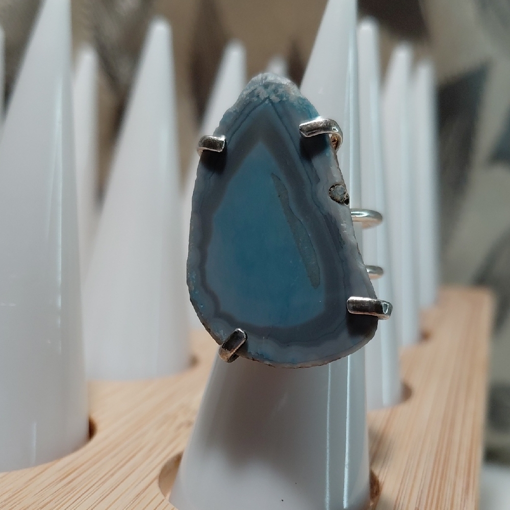 Blue Agate Silver Ring